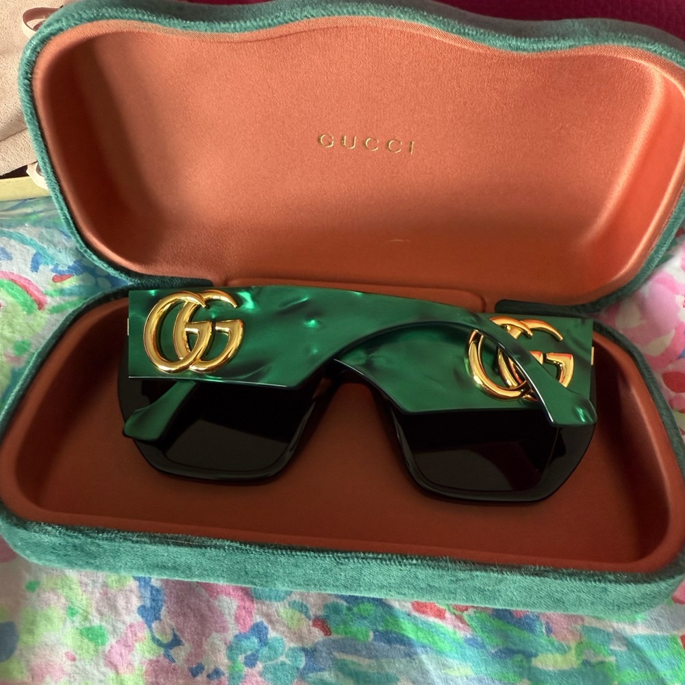 Gucci Green and Gold Sunglasses with Iconic Design